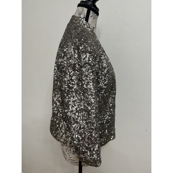 APT 9 Antique Silver Sequins Bolero Jacket Glam Rock Streetwear Size S - Picture 2 of 5